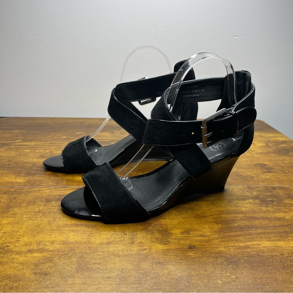 Johnston and Murphy Marlena Cross Ankle Strap Wedge Sandal